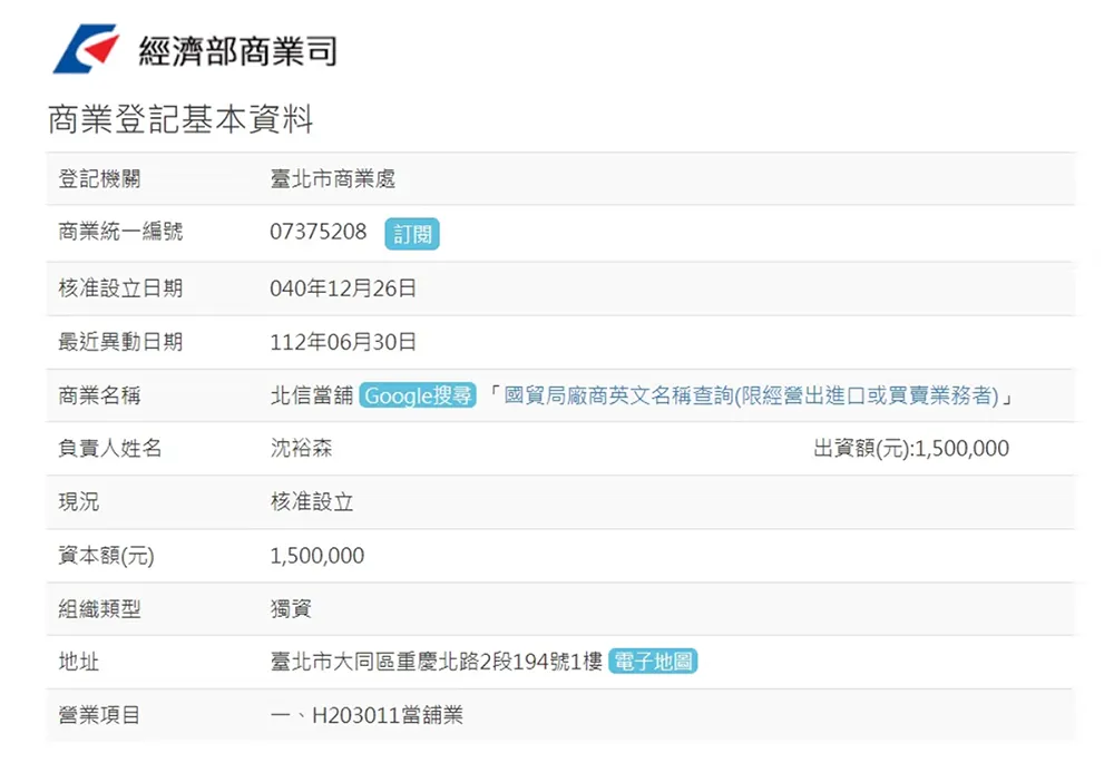 經濟部商業司商工登記資料